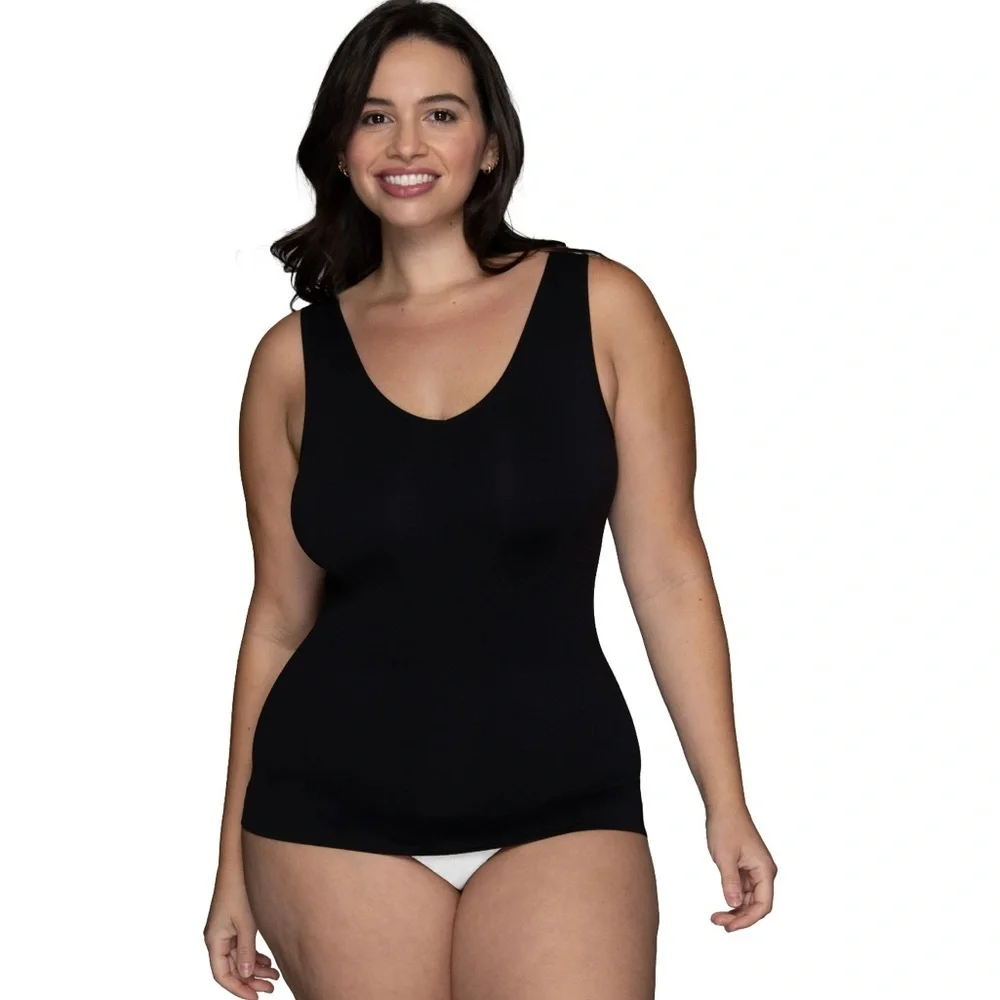 Vanity Fair Smoothing Spin Tank Seamless Black Tank Top sz L NWT